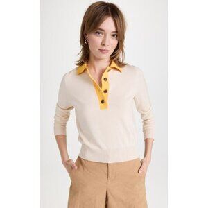 Tory Burch Contrast Collar Long Sleeve Polo Sweater